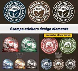 8个矢量的绿色食品标签：Stamps stickers design elements 8x EPS